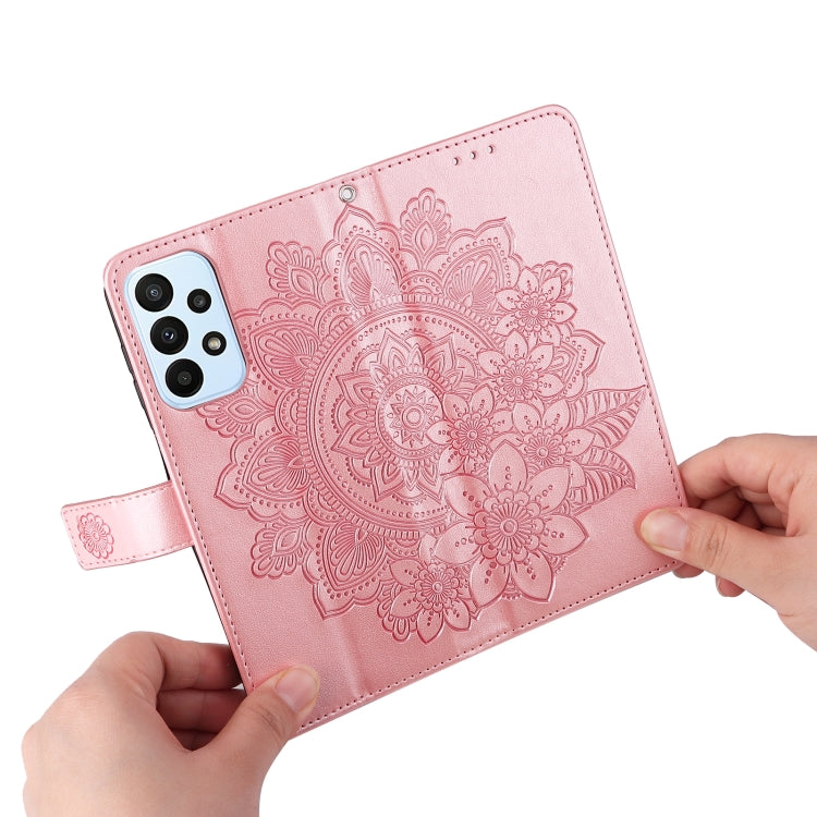 For Samsung Galaxy A23/M23/F23 7-petal Flowers Embossed Flip Leather Phone Case
