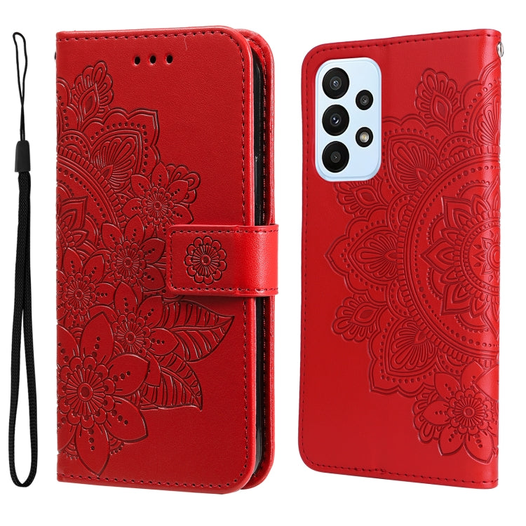 For Samsung Galaxy A23/M23/F23 7-petal Flowers Embossed Flip Leather Phone Case