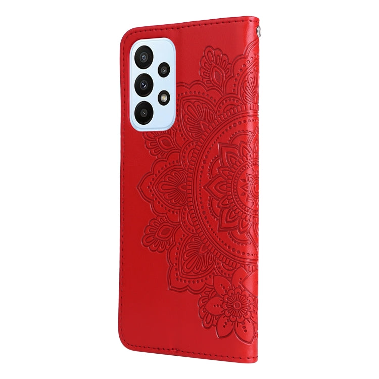 For Samsung Galaxy A23/M23/F23 7-petal Flowers Embossed Flip Leather Phone Case