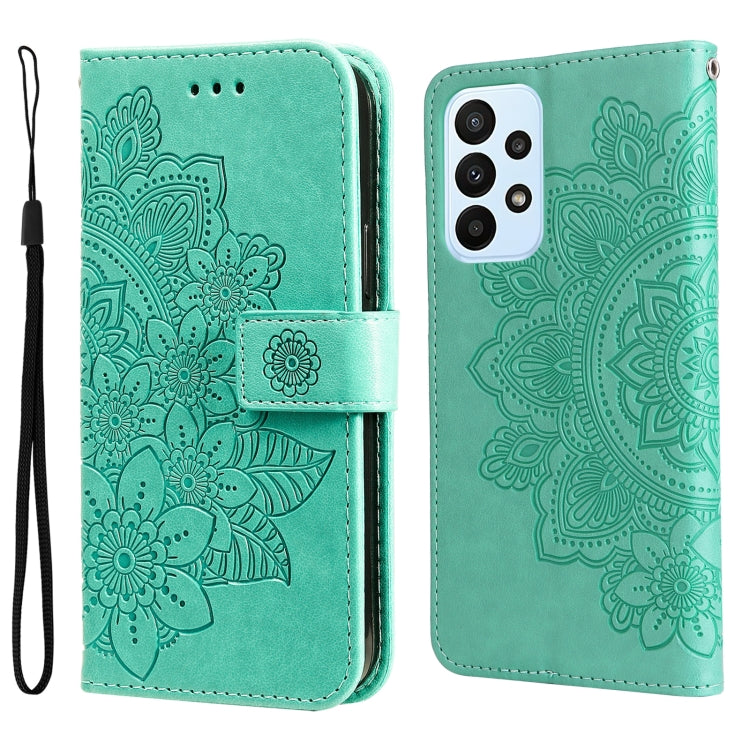 For Samsung Galaxy A23/M23/F23 7-petal Flowers Embossed Flip Leather Phone Case