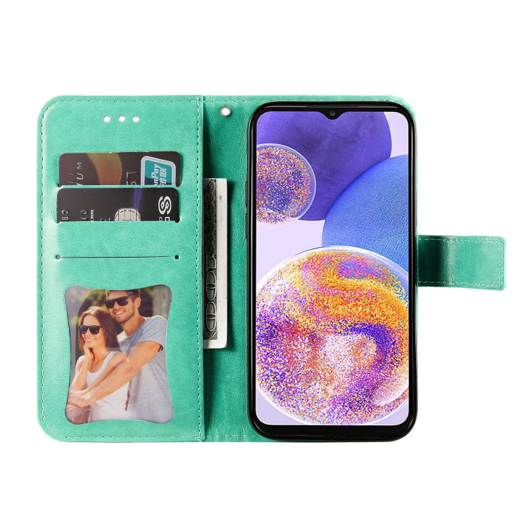 For Samsung Galaxy A23/M23/F23 7-petal Flowers Embossed Flip Leather Phone Case