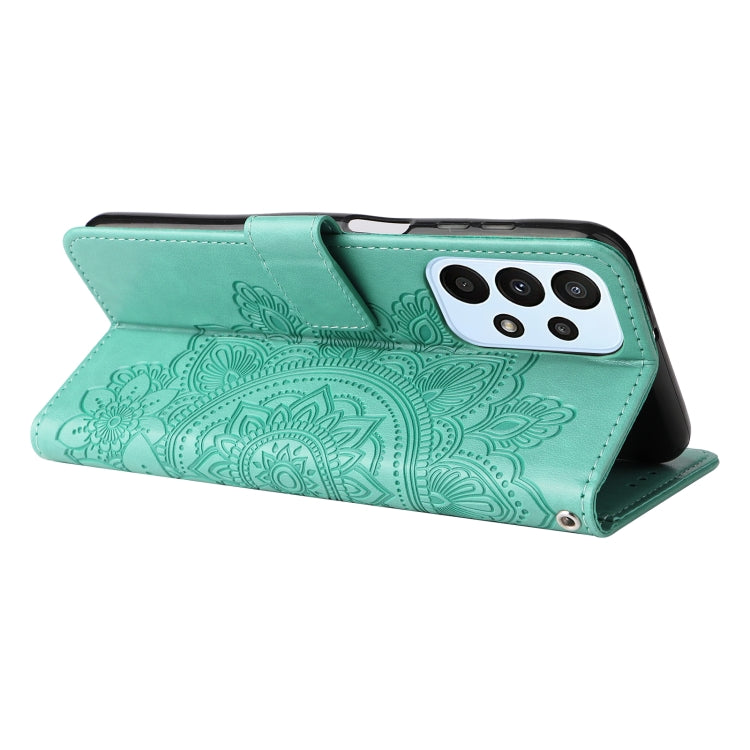 For Samsung Galaxy A23/M23/F23 7-petal Flowers Embossed Flip Leather Phone Case