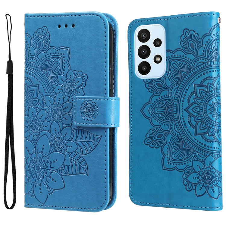 For Samsung Galaxy A23/M23/F23 7-petal Flowers Embossed Flip Leather Phone Case