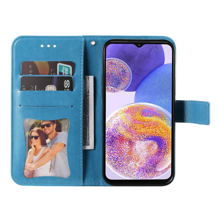 For Samsung Galaxy A23/M23/F23 7-petal Flowers Embossed Flip Leather Phone Case