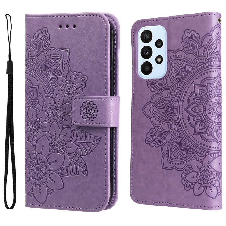 For Samsung Galaxy A23/M23/F23 7-petal Flowers Embossed Flip Leather Phone Case