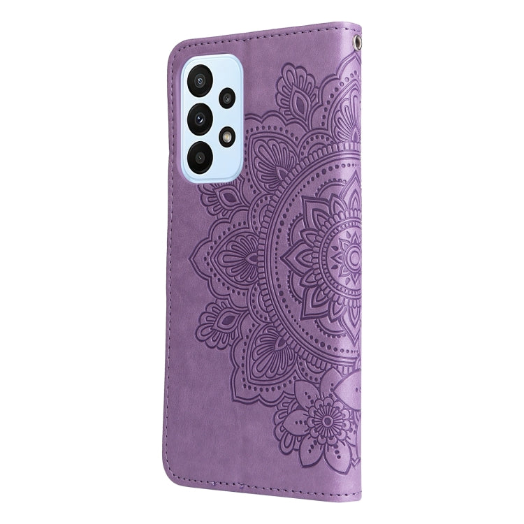 For Samsung Galaxy A23/M23/F23 7-petal Flowers Embossed Flip Leather Phone Case