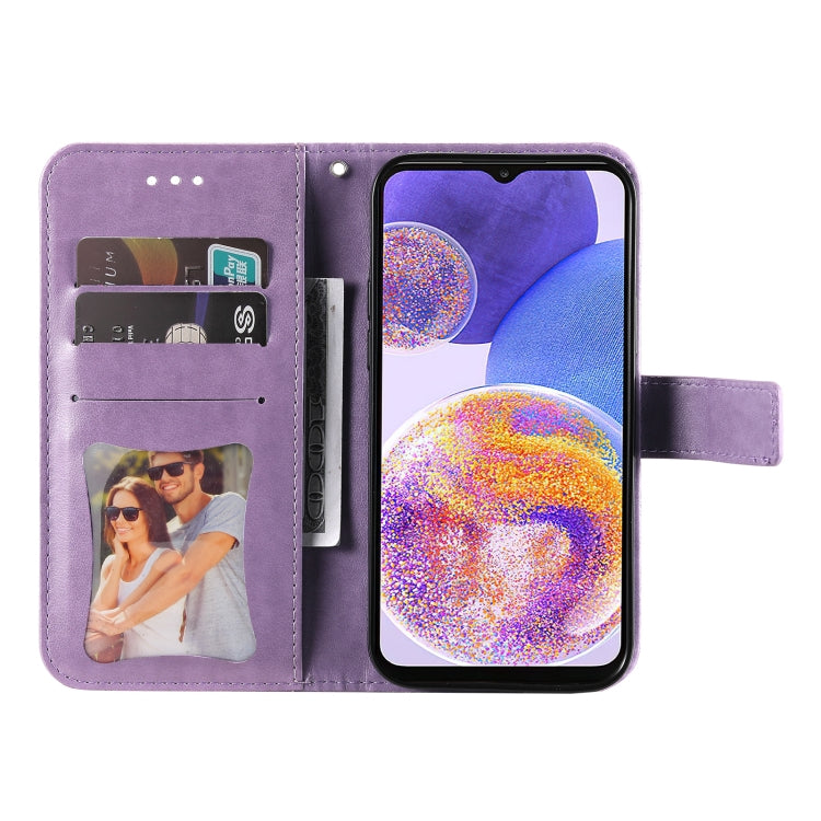 For Samsung Galaxy A23/M23/F23 7-petal Flowers Embossed Flip Leather Phone Case