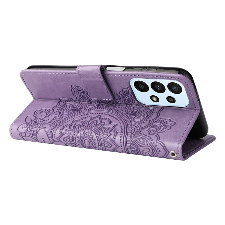 For Samsung Galaxy A23/M23/F23 7-petal Flowers Embossed Flip Leather Phone Case