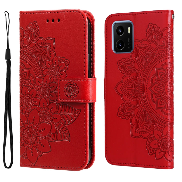 For vivo Y15S 2021/Y15A 7-petal Flowers Embossed Flip Leather Phone Case