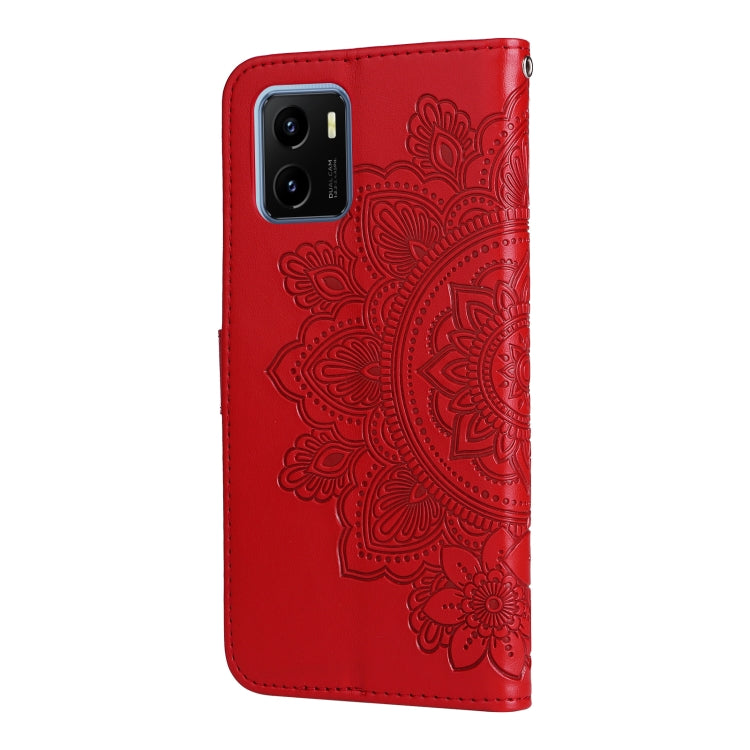 For vivo Y15S 2021/Y15A 7-petal Flowers Embossed Flip Leather Phone Case