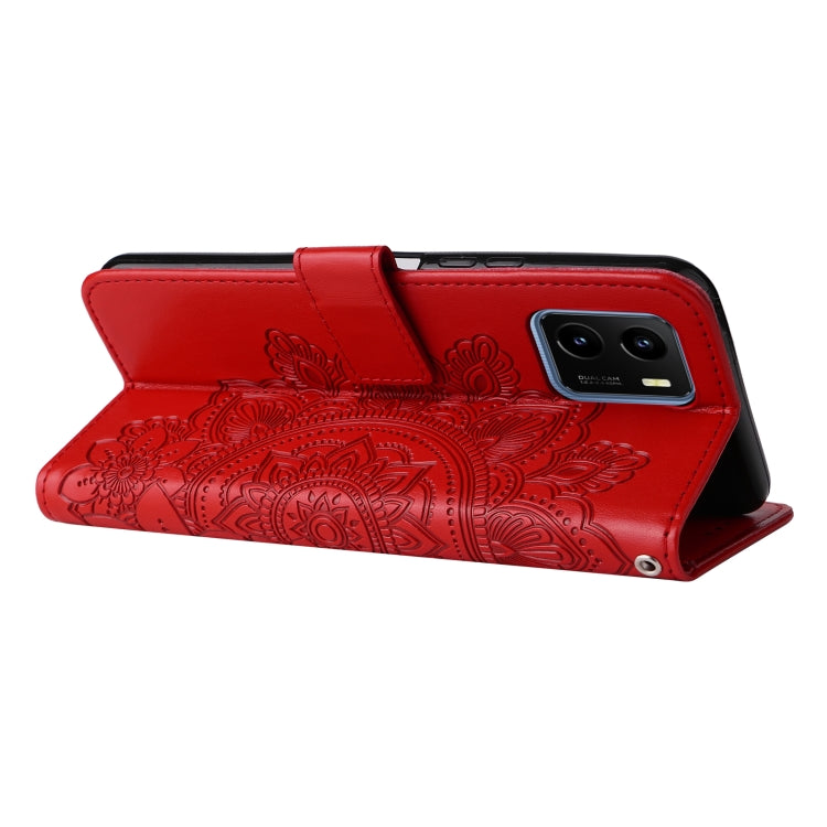 For vivo Y15S 2021/Y15A 7-petal Flowers Embossed Flip Leather Phone Case