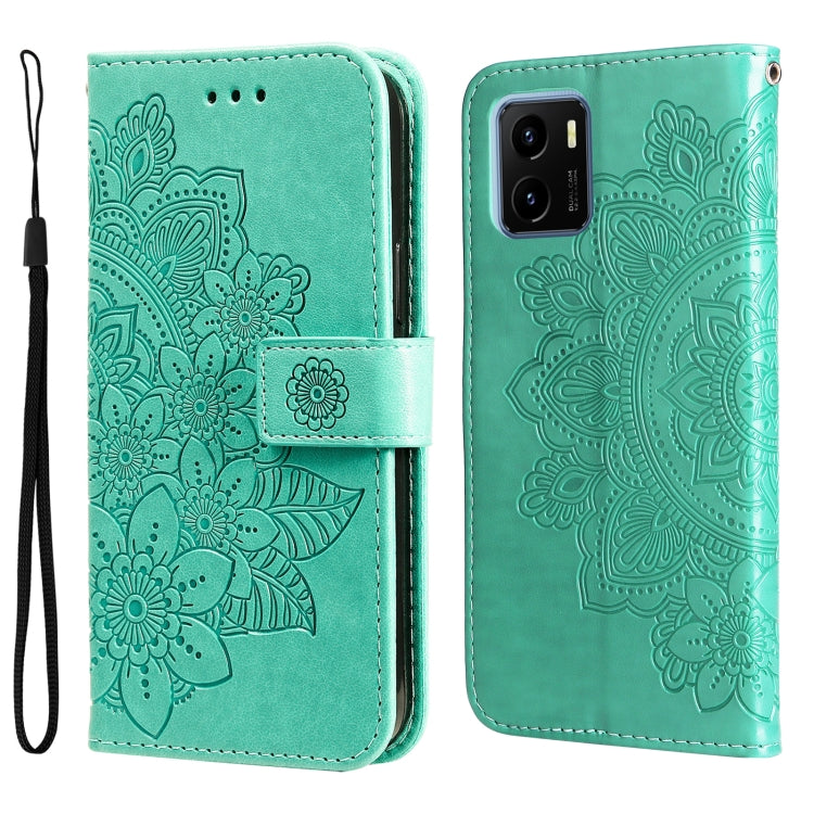 For vivo Y15S 2021/Y15A 7-petal Flowers Embossed Flip Leather Phone Case