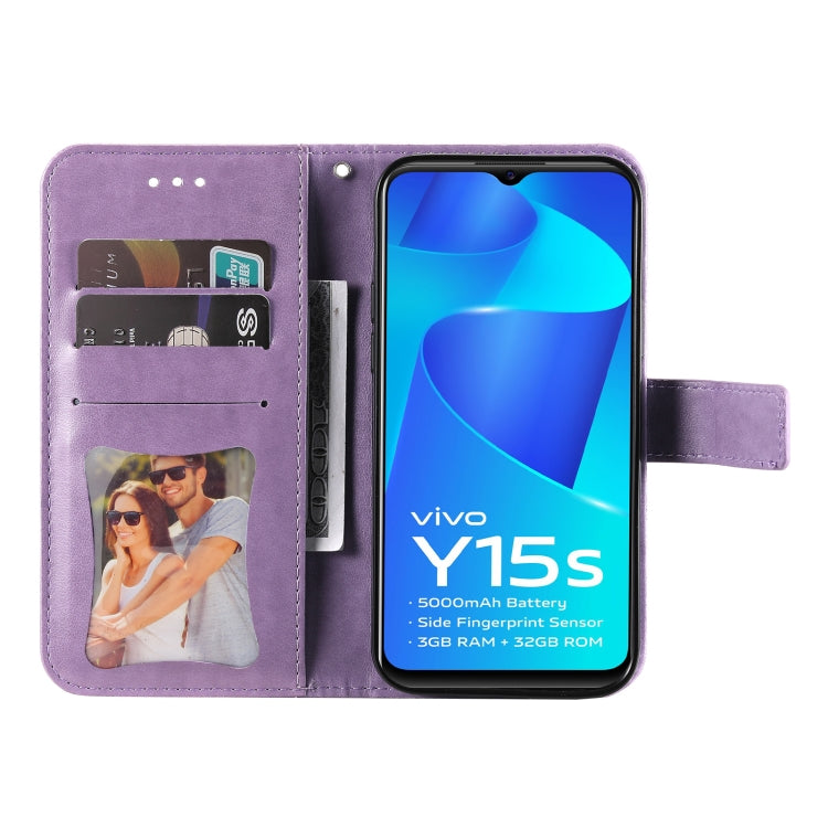 For vivo Y15S 2021/Y15A 7-petal Flowers Embossed Flip Leather Phone Case