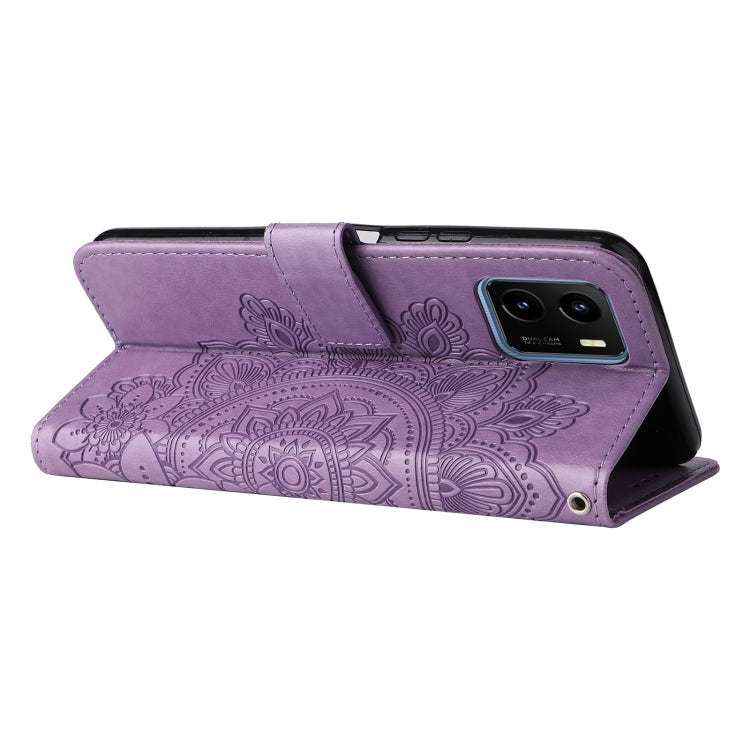 For vivo Y15S 2021/Y15A 7-petal Flowers Embossed Flip Leather Phone Case