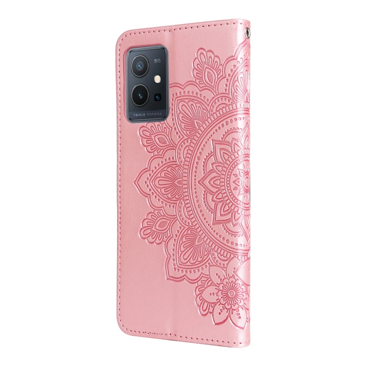 For vivo Y55 5G/Y75 5G/T1 5G 7-petal Flowers Embossed Flip Leather Phone Case