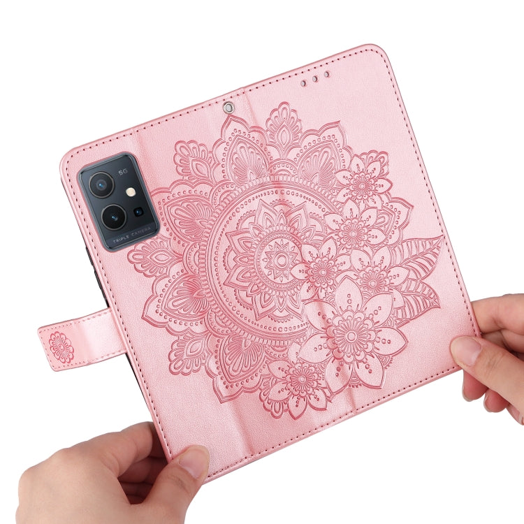 For vivo Y55 5G/Y75 5G/T1 5G 7-petal Flowers Embossed Flip Leather Phone Case