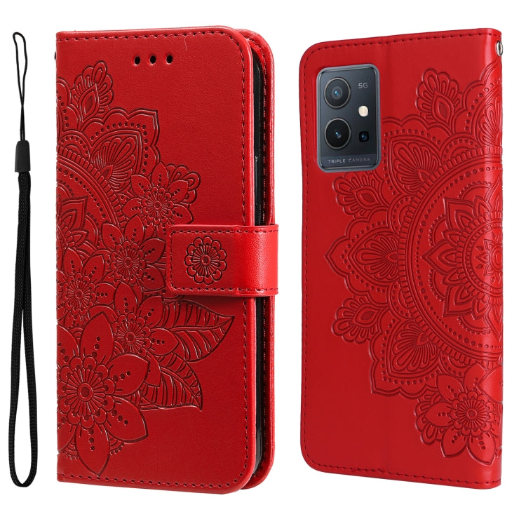 For vivo Y55 5G/Y75 5G/T1 5G 7-petal Flowers Embossed Flip Leather Phone Case