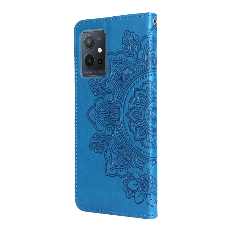 For vivo Y55 5G/Y75 5G/T1 5G 7-petal Flowers Embossed Flip Leather Phone Case