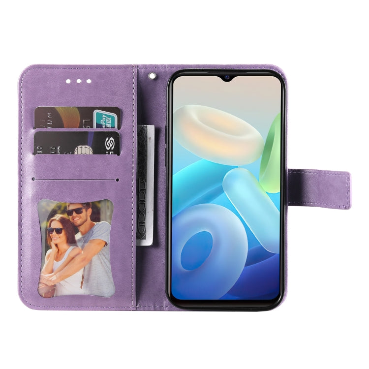 For vivo Y55 5G/Y75 5G/T1 5G 7-petal Flowers Embossed Flip Leather Phone Case