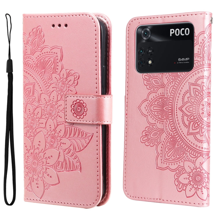 For Xiaomi Poco M4 Pro 4G 7-petal Flowers Embossed Flip Leather Phone Case
