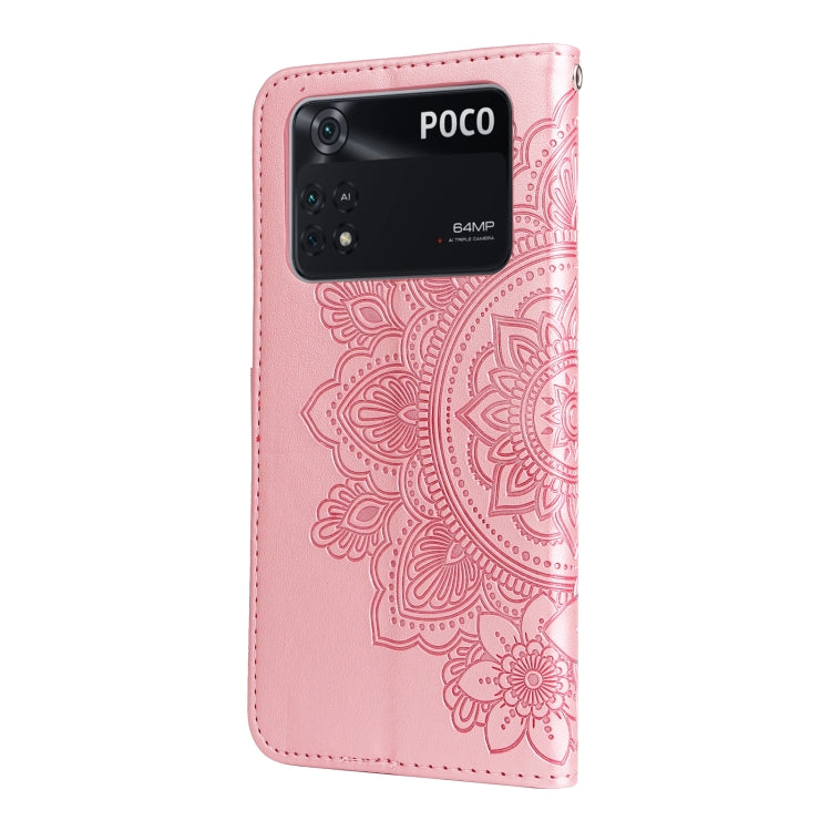 For Xiaomi Poco M4 Pro 4G 7-petal Flowers Embossed Flip Leather Phone Case