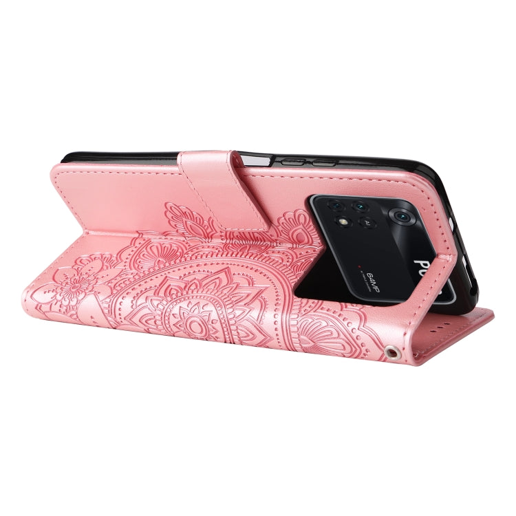 For Xiaomi Poco M4 Pro 4G 7-petal Flowers Embossed Flip Leather Phone Case