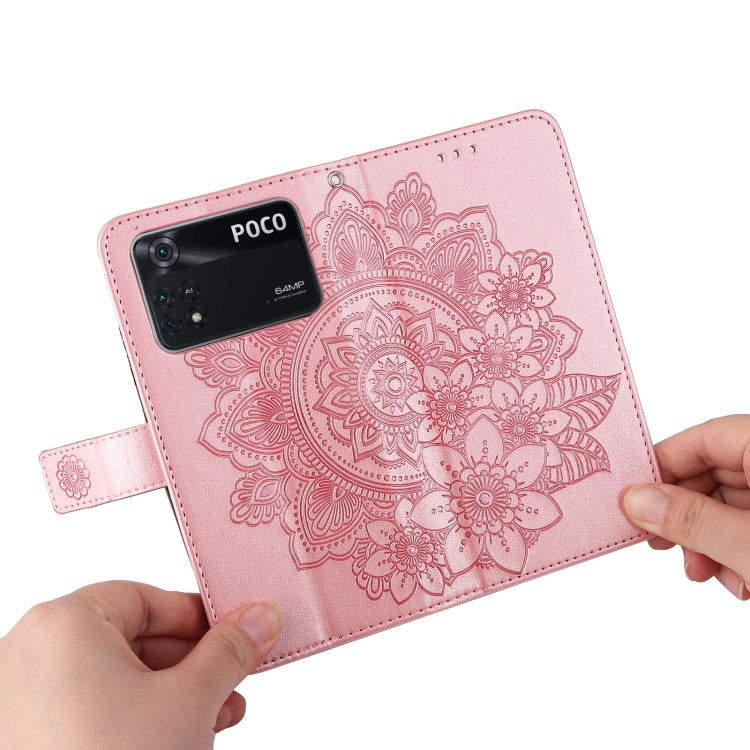 For Xiaomi Poco M4 Pro 4G 7-petal Flowers Embossed Flip Leather Phone Case