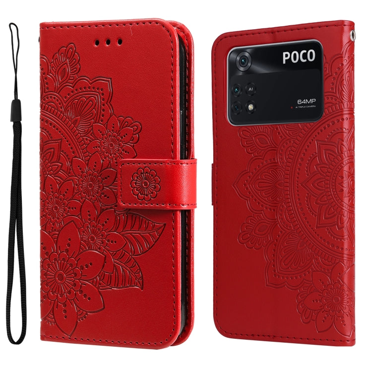 For Xiaomi Poco M4 Pro 4G 7-petal Flowers Embossed Flip Leather Phone Case