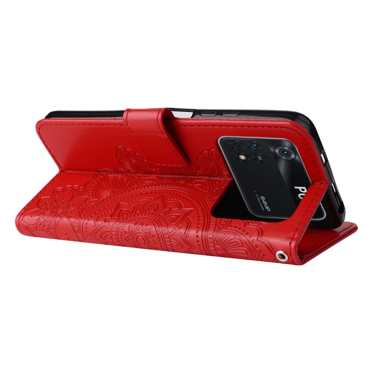 For Xiaomi Poco M4 Pro 4G 7-petal Flowers Embossed Flip Leather Phone Case