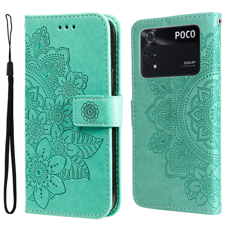 For Xiaomi Poco M4 Pro 4G 7-petal Flowers Embossed Flip Leather Phone Case