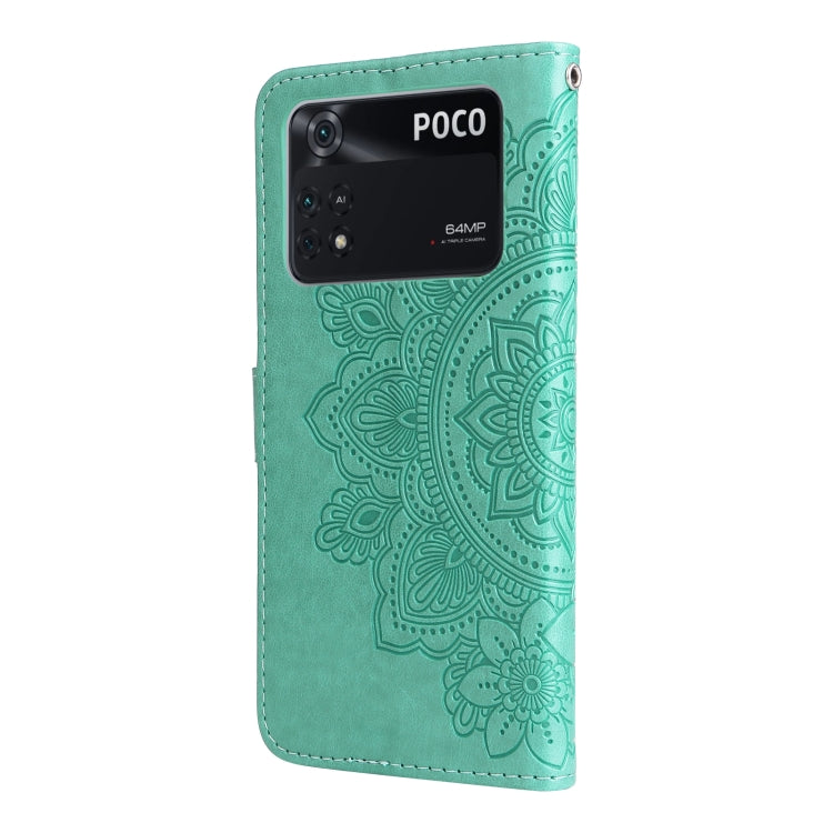 For Xiaomi Poco M4 Pro 4G 7-petal Flowers Embossed Flip Leather Phone Case