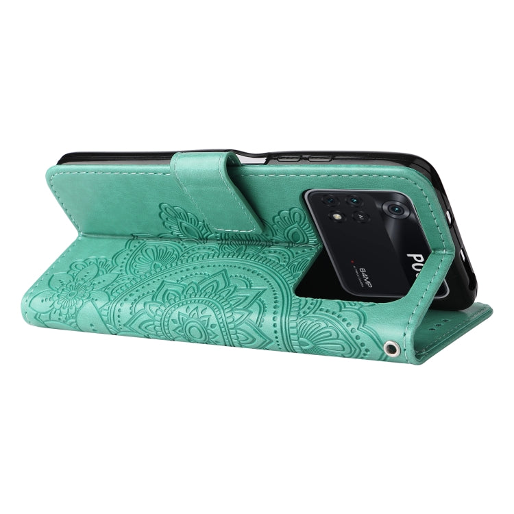 For Xiaomi Poco M4 Pro 4G 7-petal Flowers Embossed Flip Leather Phone Case