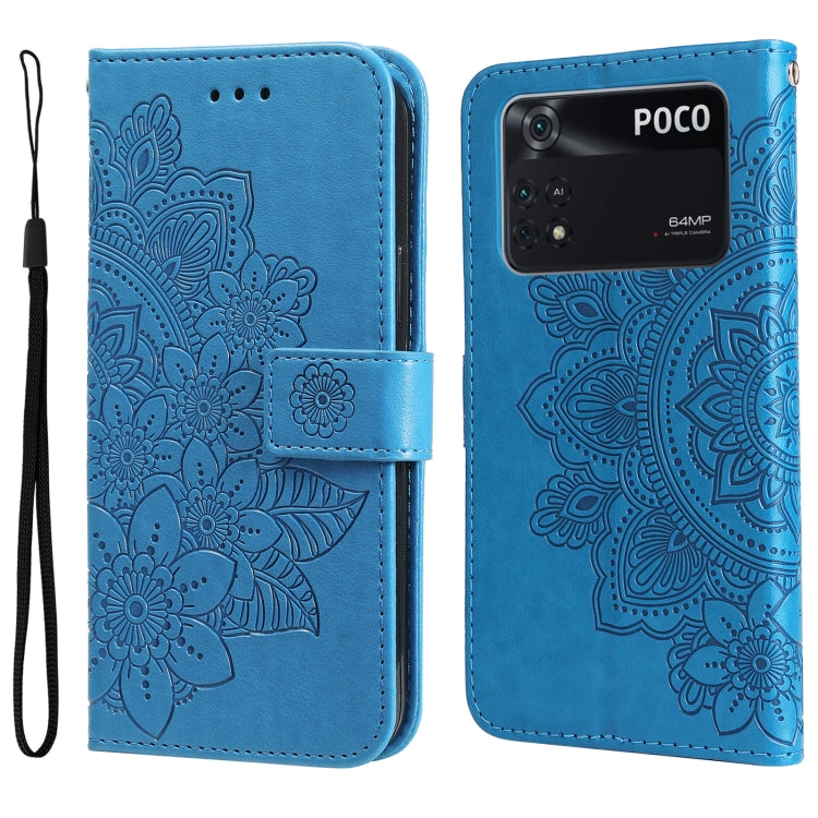 For Xiaomi Poco M4 Pro 4G 7-petal Flowers Embossed Flip Leather Phone Case