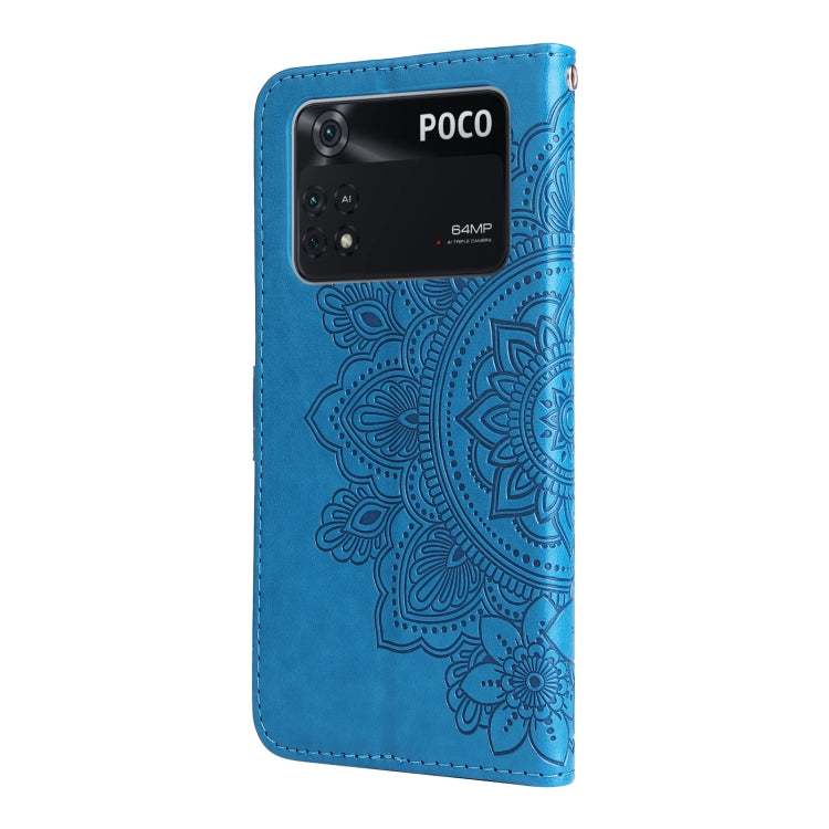 For Xiaomi Poco M4 Pro 4G 7-petal Flowers Embossed Flip Leather Phone Case