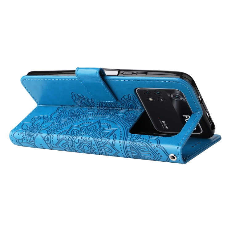 For Xiaomi Poco M4 Pro 4G 7-petal Flowers Embossed Flip Leather Phone Case