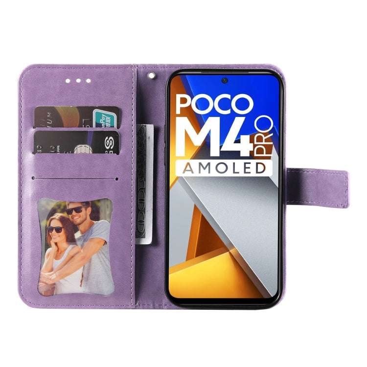 For Xiaomi Poco M4 Pro 4G 7-petal Flowers Embossed Flip Leather Phone Case