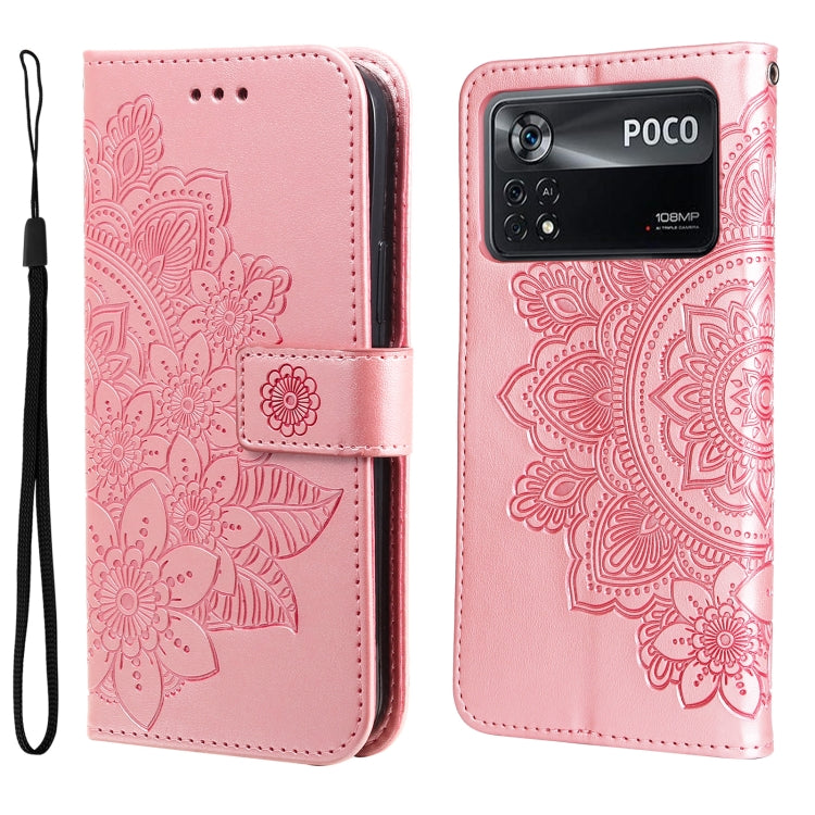 For Xiaomi Poco X4 Pro 5G 7-petal Flowers Embossed Flip Leather Phone Case