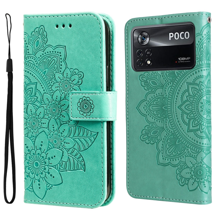 For Xiaomi Poco X4 Pro 5G 7-petal Flowers Embossed Flip Leather Phone Case