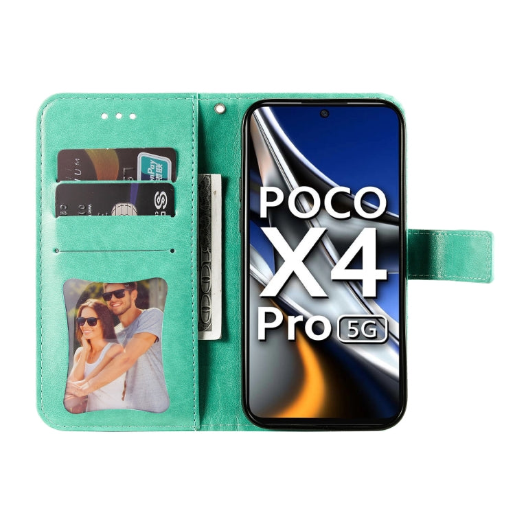 For Xiaomi Poco X4 Pro 5G 7-petal Flowers Embossed Flip Leather Phone Case