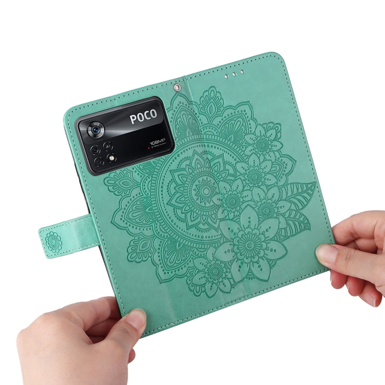 For Xiaomi Poco X4 Pro 5G 7-petal Flowers Embossed Flip Leather Phone Case