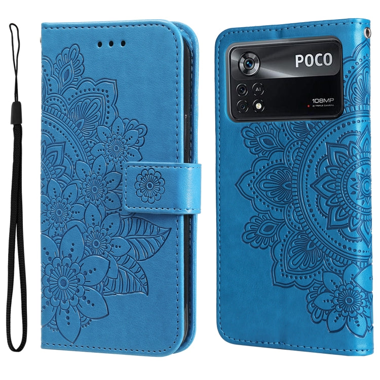 For Xiaomi Poco X4 Pro 5G 7-petal Flowers Embossed Flip Leather Phone Case