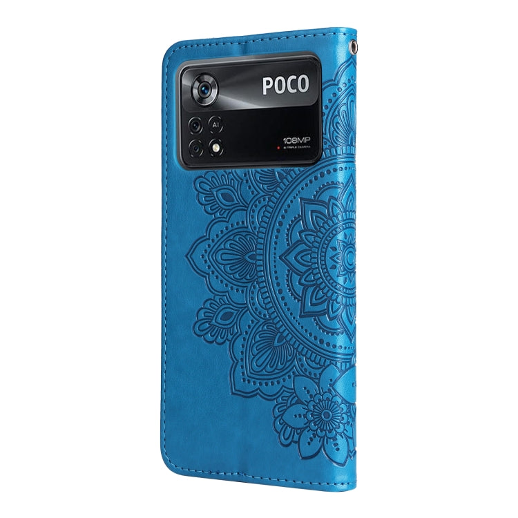 For Xiaomi Poco X4 Pro 5G 7-petal Flowers Embossed Flip Leather Phone Case