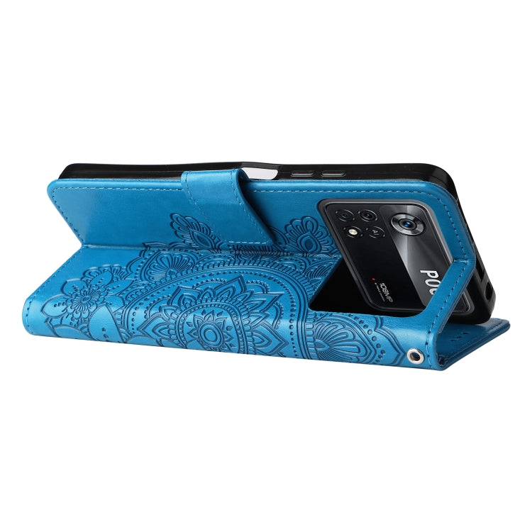 For Xiaomi Poco X4 Pro 5G 7-petal Flowers Embossed Flip Leather Phone Case