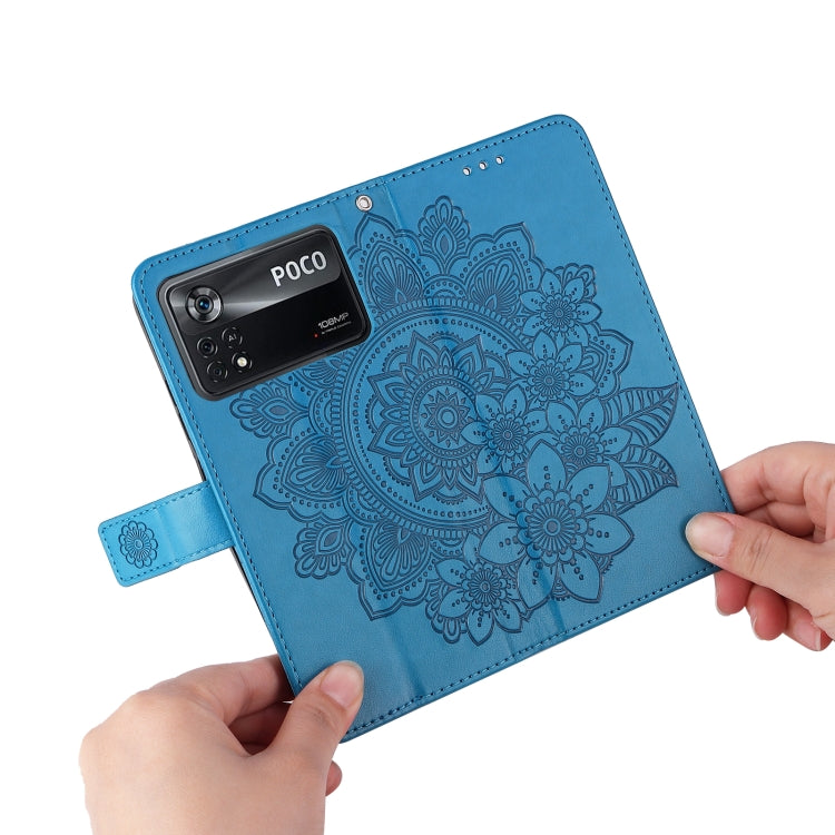 For Xiaomi Poco X4 Pro 5G 7-petal Flowers Embossed Flip Leather Phone Case