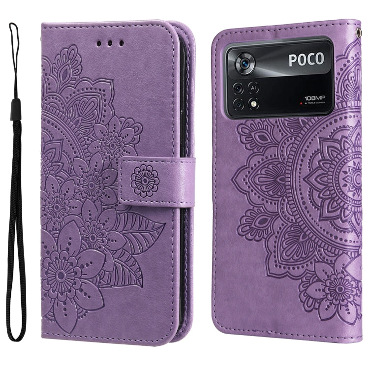 For Xiaomi Poco X4 Pro 5G 7-petal Flowers Embossed Flip Leather Phone Case