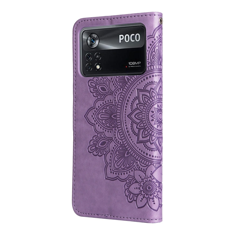 For Xiaomi Poco X4 Pro 5G 7-petal Flowers Embossed Flip Leather Phone Case