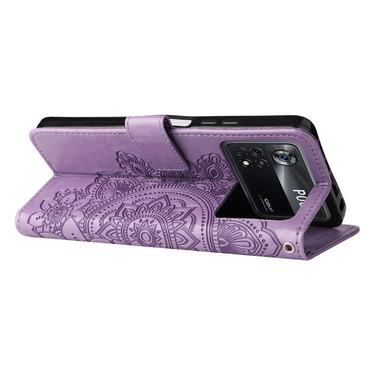 For Xiaomi Poco X4 Pro 5G 7-petal Flowers Embossed Flip Leather Phone Case