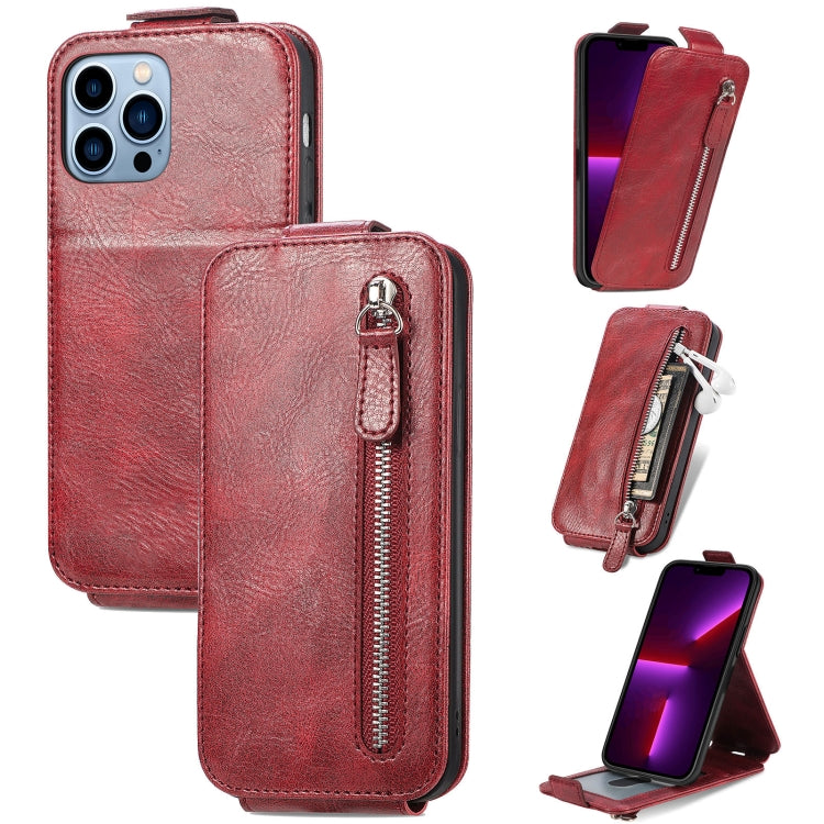 For iPhone 13 Pro Zipper Wallet Vertical Flip Leather Phone Case