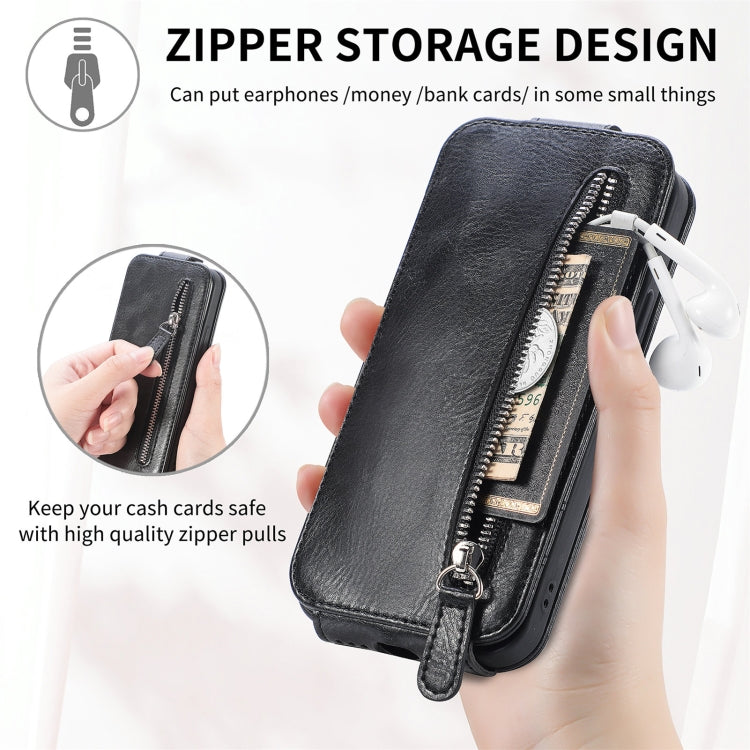 Zipper Wallet Vertical Flip Leather Phone Case For iPhone 12 / 12 Pro