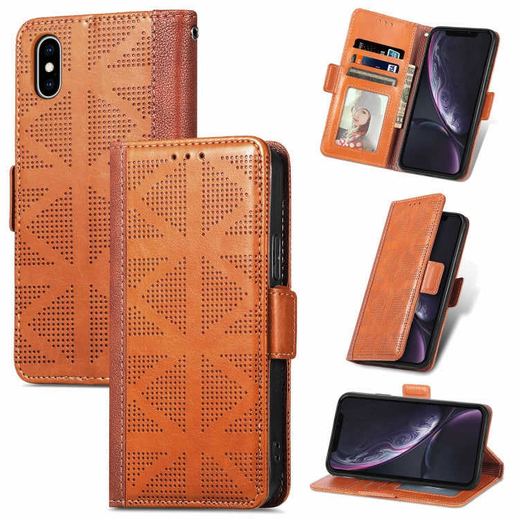 Grid Leather Flip Phone Case For iPhone XS / X